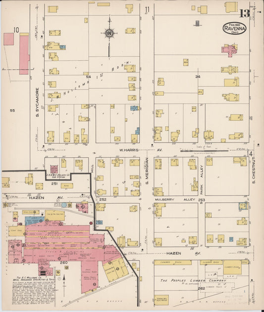 Sanborn Fire Insurance Map from Ravenna, Portage County, Ohio (1922), Sheet #0013 - Historic Sanborn Fire Insurance Map Print, vintage old map wall art, antique decor, genealogy gift, Ohio Ohio map