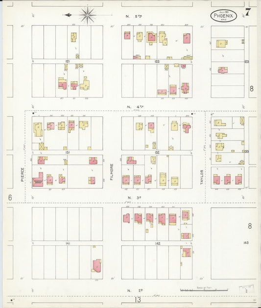 Sanborn Fire Insurance Map from Phoenix, Maricopa County, Arizona (1901), Sheet #0007 - Historic Sanborn Fire Insurance Map Print, vintage old map wall art, antique decor, genealogy gift, Arizona Arizona map