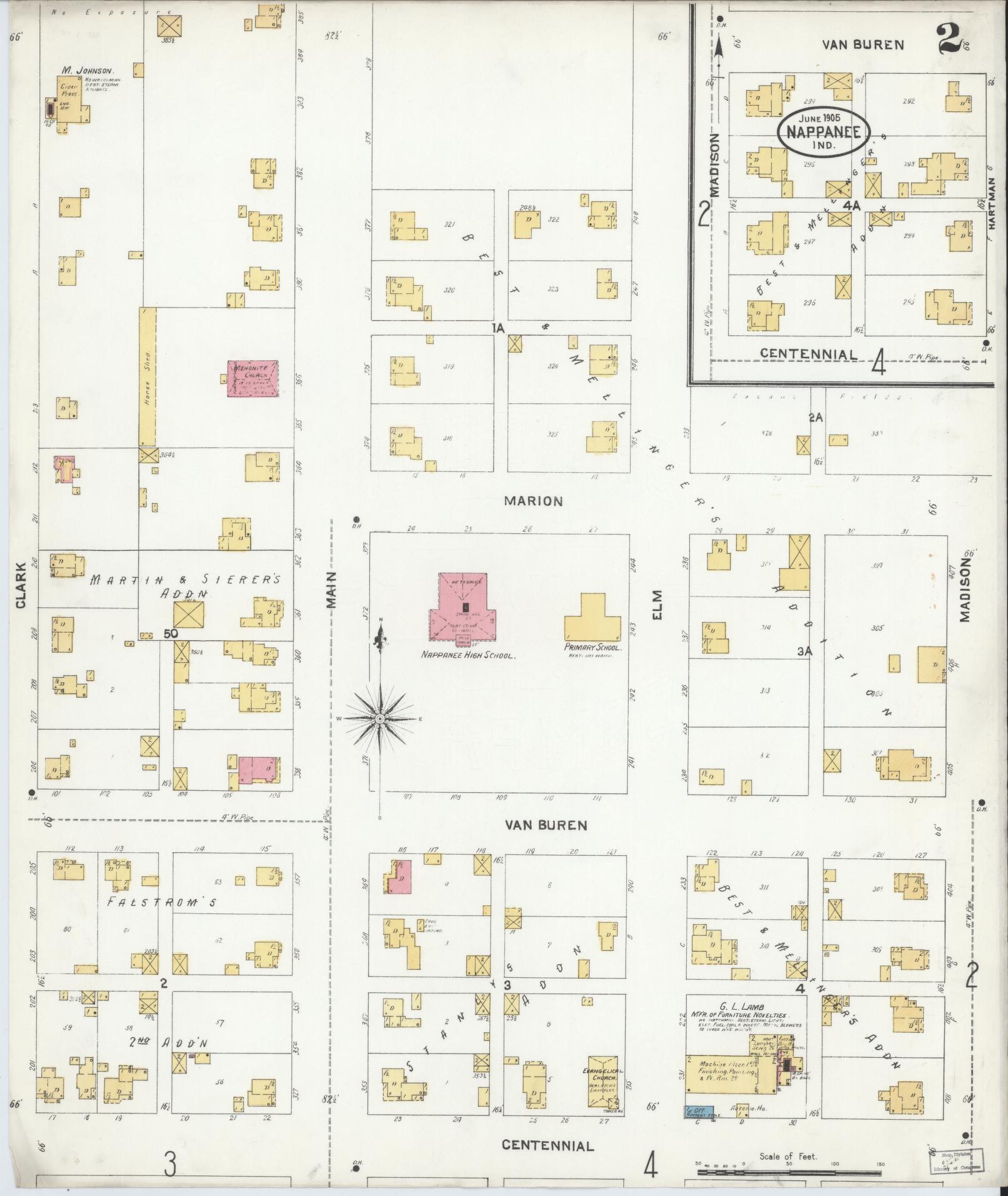 Sanborn Fire Insurance Map from Nappanee, Elkhart County, Indiana (1905), Sheet #0002 - Complete Map Set gallery image, historic Sanborn map, vintage wall art, Indiana Indiana