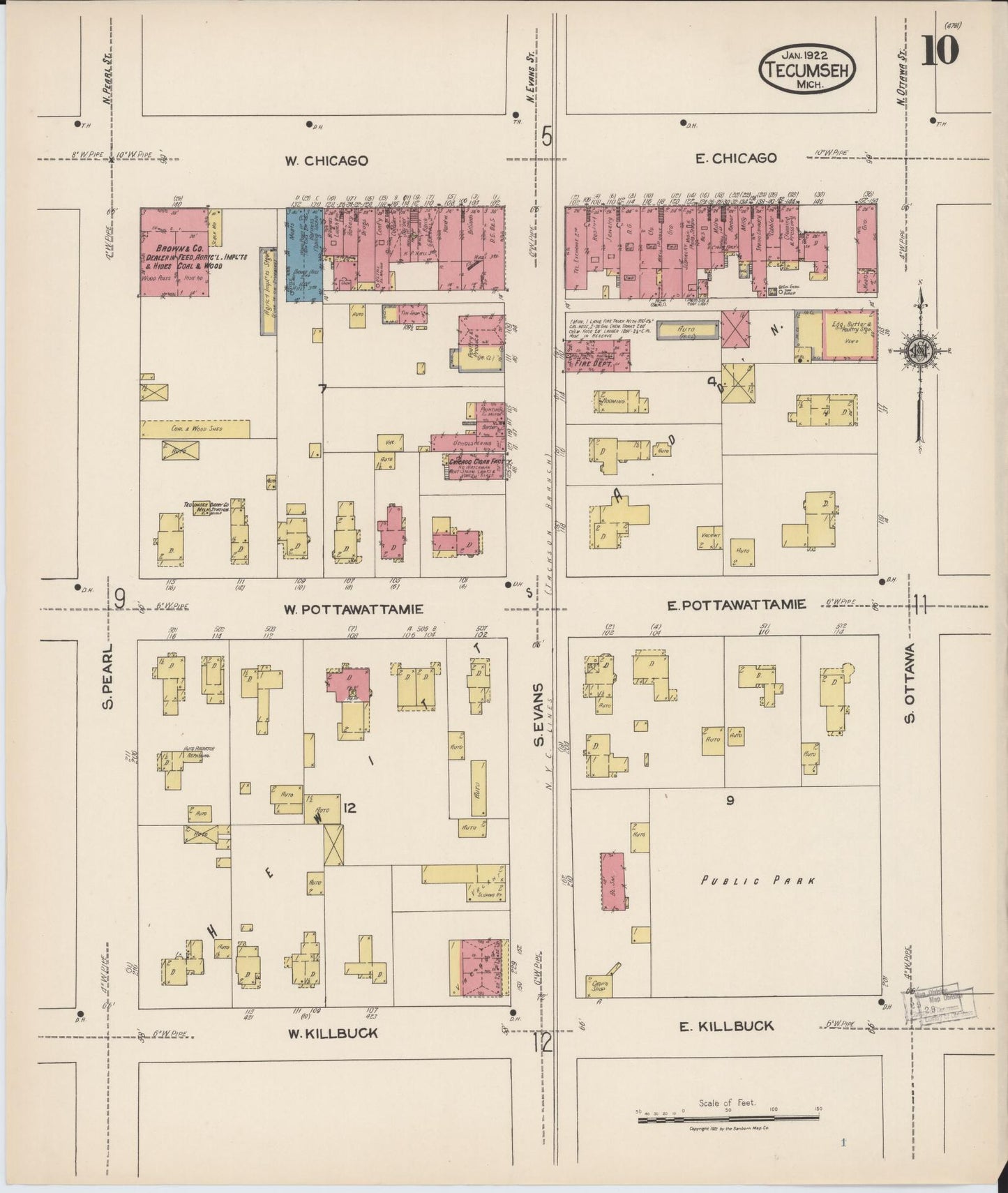 Sanborn Fire Insurance Map from Tecumseh, Lenawee County, Michigan (1922), Sheet #0010 - Complete Map Set gallery image, historic Sanborn map, vintage wall art, Michigan Michigan