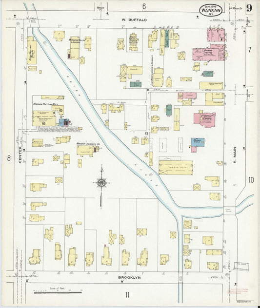 Sanborn Fire Insurance Map from Warsaw, Wyoming County, New York (1909), Sheet #0009 - Historic Sanborn Fire Insurance Map Print, vintage old map wall art, antique decor, genealogy gift, Warsaw Wyoming map
