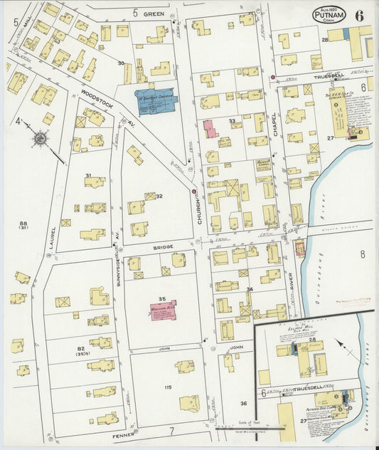 Sanborn Fire Insurance Map from Putnam, Windham County, Connecticut (1920), Sheet #0006 - Historic Sanborn Fire Insurance Map Print, vintage old map wall art, antique decor, genealogy gift, Connecticut Connecticut map