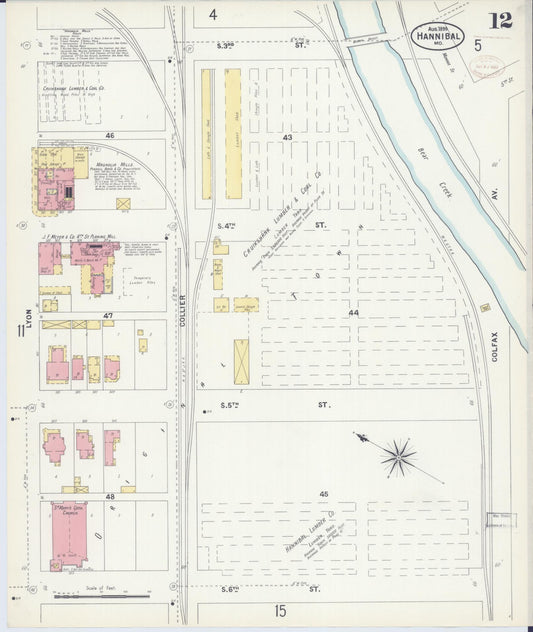 Sanborn Fire Insurance Map from Hannibal, Marion County, Missouri (1899), Sheet #0012 - Historic Sanborn Fire Insurance Map Print, vintage old map wall art, antique decor, genealogy gift, Missouri Missouri map