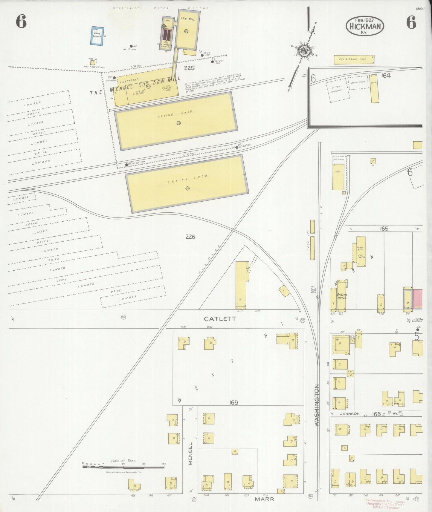 Sanborn Fire Insurance Map from Hickman, Fulton County, Kentucky (1927), Sheet #0006 - Complete Map Set gallery image, historic Sanborn map, vintage wall art, Kentucky Kentucky