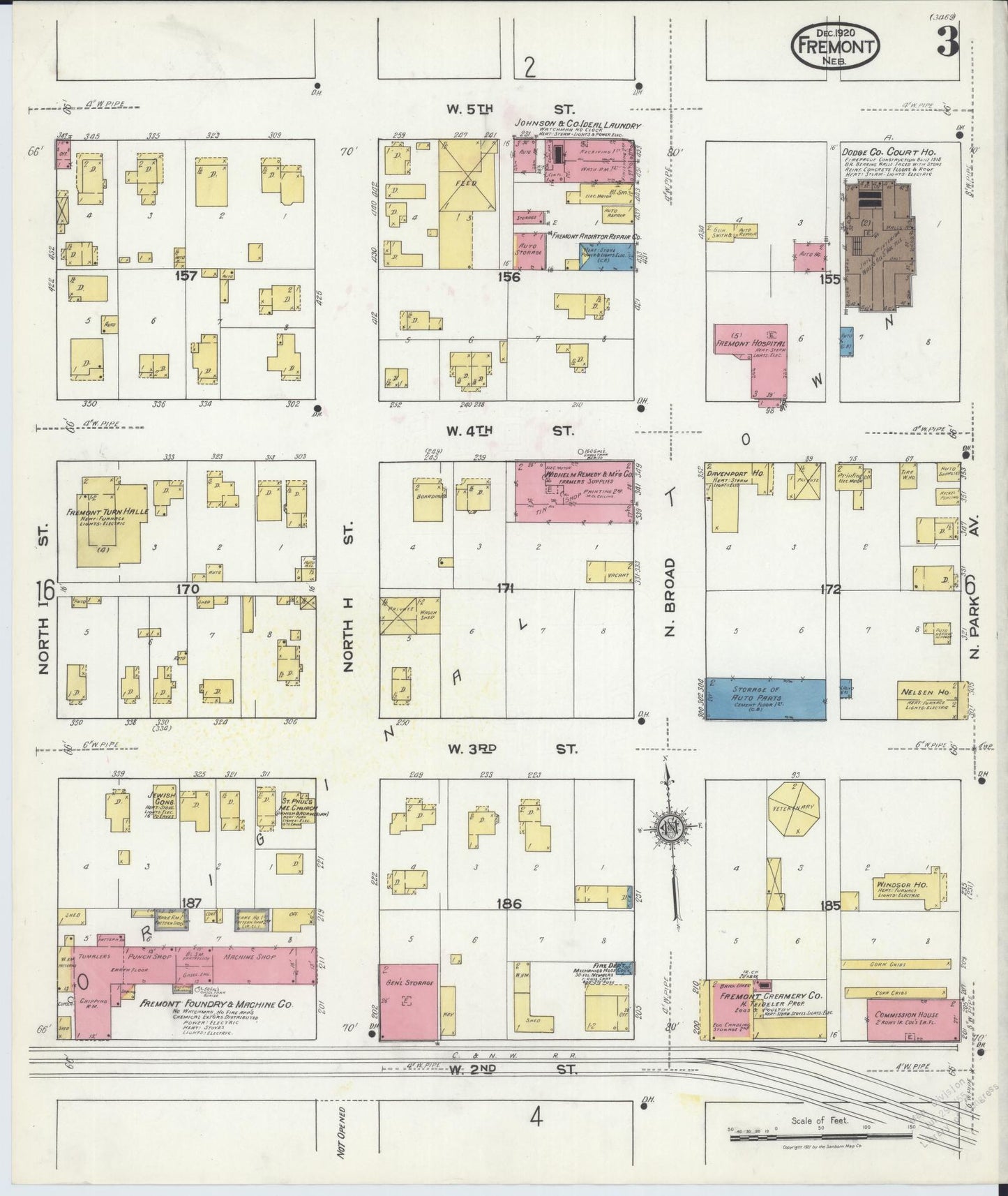 Sanborn Fire Insurance Map from Fremont, Dodge County, Nebraska (1920), Sheet #0003 - Complete Map Set gallery image, historic Sanborn map, vintage wall art, Nebraska Nebraska