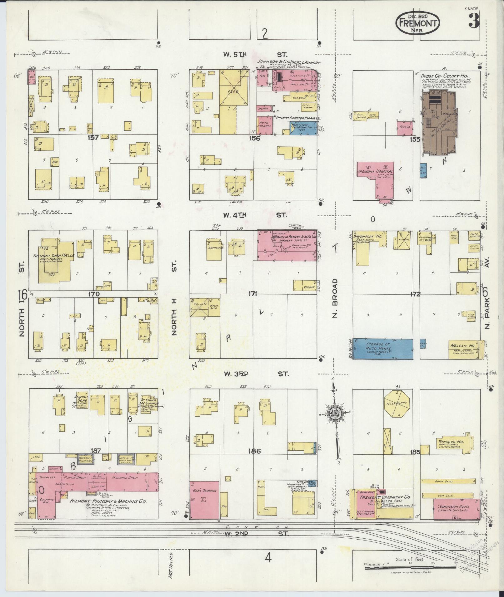 Sanborn Fire Insurance Map from Fremont, Dodge County, Nebraska (1920), Sheet #0003 - Complete Map Set gallery image, historic Sanborn map, vintage wall art, Nebraska Nebraska