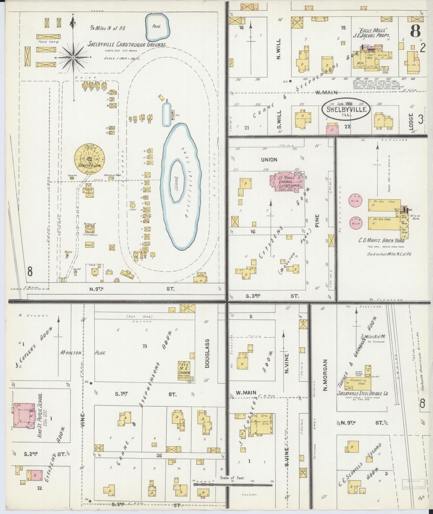 Sanborn Fire Insurance Map from Shelbyville, Shelby County, Illinois (1906), Sheet #0008 - Complete Map Set gallery image, historic Sanborn map, vintage wall art, Illinois Illinois
