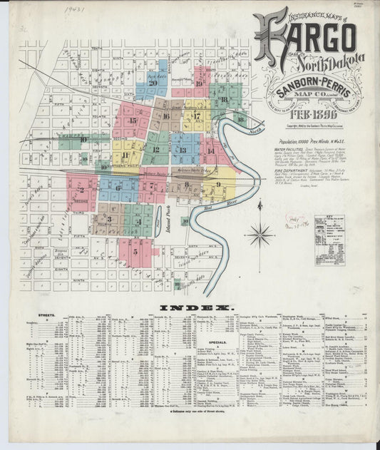 Sanborn Fire Insurance Map from Fargo, Cass County, North Dakota (1896), Sheet #0001 - Complete Map Set gallery image, historic Sanborn map, vintage wall art, North Dakota North Dakota