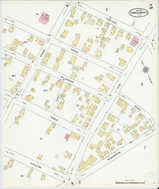 Sanborn Fire Insurance Map from Somersworth, Strafford County, New Hampshire (1912), Sheet #0005 - Historic Sanborn Fire Insurance Map Print, vintage old map wall art, antique decor, genealogy gift, New Hampshire New Hampshire map