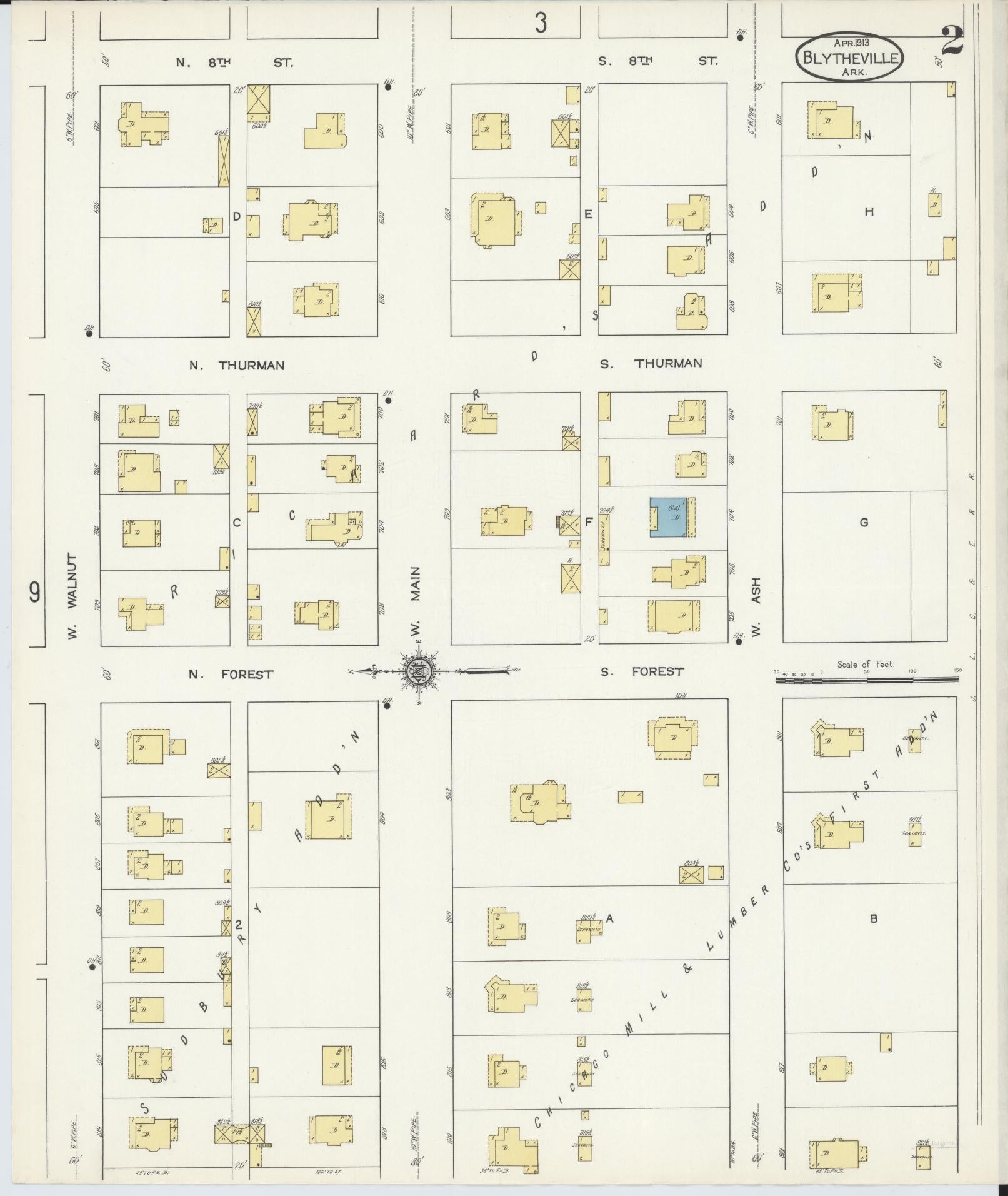 Sanborn Fire Insurance Map from Blytheville, Mississippi County, Arkansas (1913), Sheet #0002 - Complete Map Set gallery image, historic Sanborn map, vintage wall art, Blytheville Mississippi