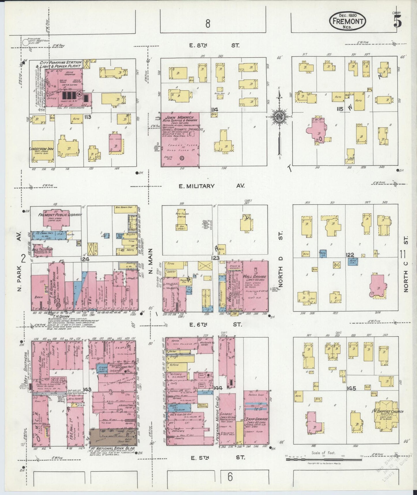 Sanborn Fire Insurance Map from Fremont, Dodge County, Nebraska (1920), Sheet #0005 - Complete Map Set gallery image, historic Sanborn map, vintage wall art, Nebraska Nebraska