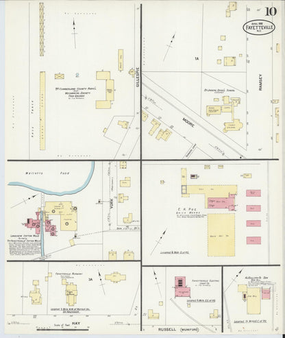 Sanborn Fire Insurance Map from Fayetteville, Cumberland County, North Carolina (1908), Sheet #0010 - Historic Sanborn Fire Insurance Map Print, vintage old map wall art, antique decor, genealogy gift, North Carolina North Carolina map