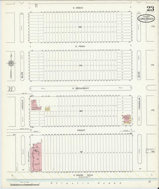 Sanborn Fire Insurance Map from Long Beach, Nassau County, New York (1914), Sheet #0023 - Historic Sanborn Fire Insurance Map Print, vintage old map wall art, antique decor, genealogy gift, New York New York map