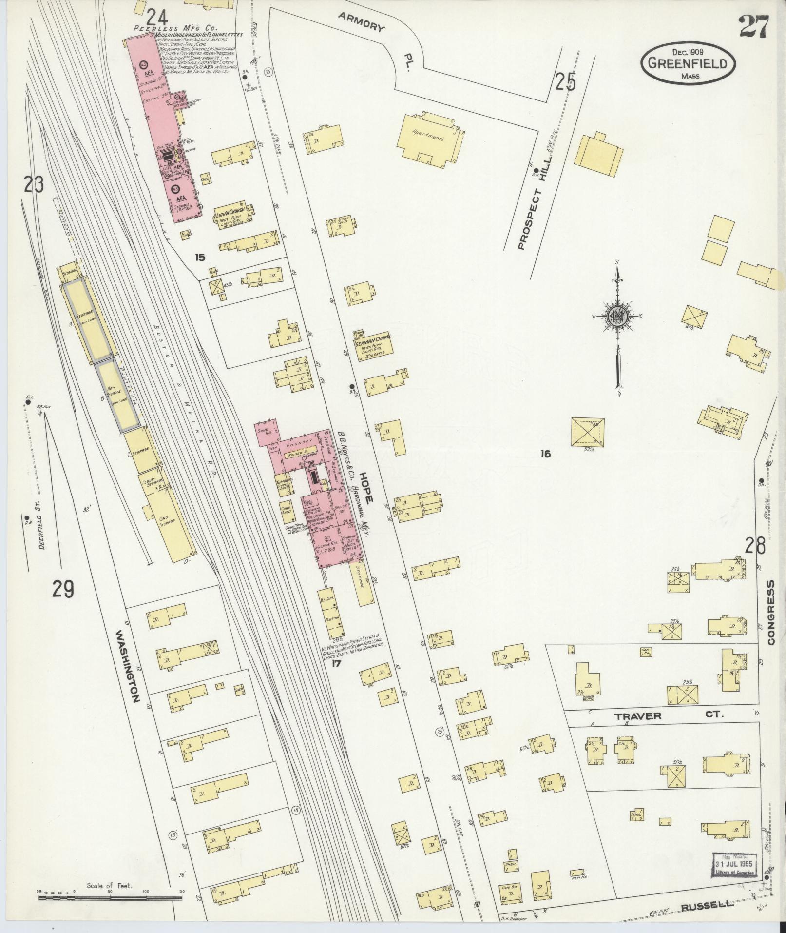 Sanborn Fire Insurance Map from Greenfield, Franklin County, Massachusetts (1909), Sheet #0027 - Historic Sanborn Fire Insurance Map Print, vintage old map wall art, antique decor, genealogy gift, Massachusetts Massachusetts map