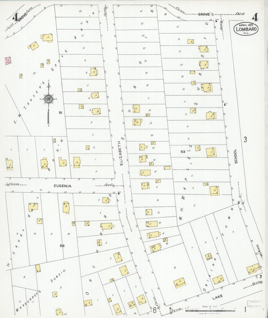 Sanborn Fire Insurance Map from Lombard, Du Page County, Illinois (1925), Sheet #0004 - Historic Sanborn Fire Insurance Map Print, vintage old map wall art, antique decor, genealogy gift, Illinois Illinois map