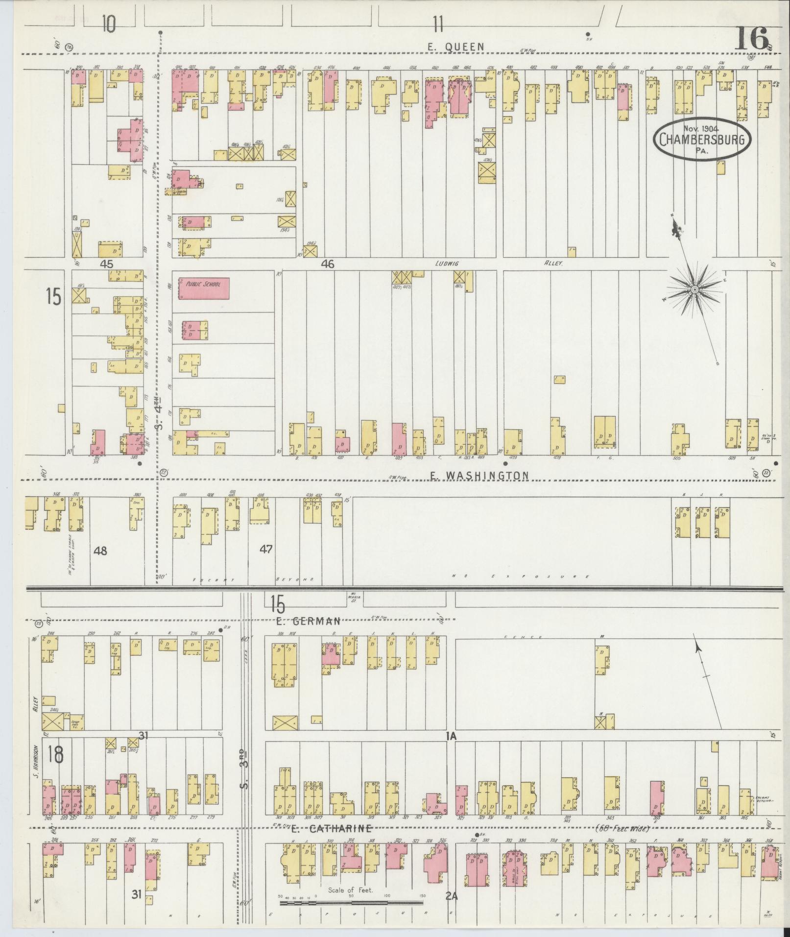 Sanborn Fire Insurance Map from Chambersburg, Franklin County, Pennsylvania (1904), Sheet #0016 - Historic Sanborn Fire Insurance Map Print, vintage old map wall art, antique decor, genealogy gift, Pennsylvania Pennsylvania map