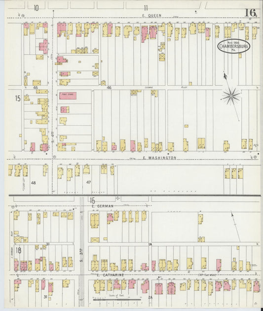 Sanborn Fire Insurance Map from Chambersburg, Franklin County, Pennsylvania (1904), Sheet #0016 - Historic Sanborn Fire Insurance Map Print, vintage old map wall art, antique decor, genealogy gift, Pennsylvania Pennsylvania map
