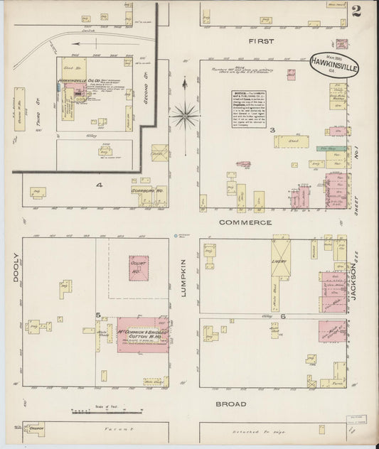 Sanborn Fire Insurance Map from Hawkinsville, Pulaski County, Georgia (1885), Sheet #0002 - Historic Sanborn Fire Insurance Map Print, vintage old map wall art, antique decor, genealogy gift, Georgia Georgia map