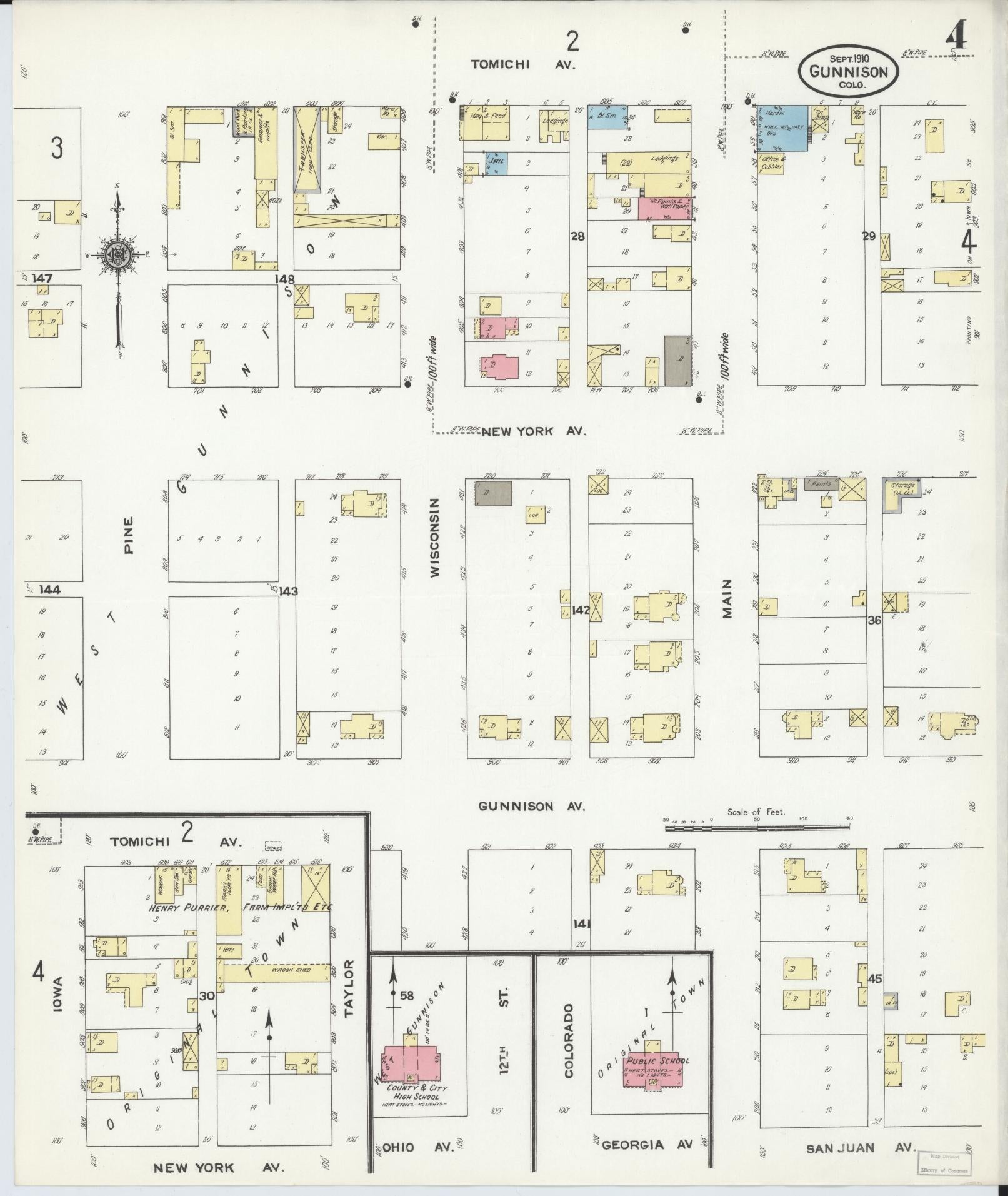 Sanborn Fire Insurance Map from Gunnison, Gunnison County, Colorado (1910), Sheet #0004 - Complete Map Set gallery image, historic Sanborn map, vintage wall art, Colorado Colorado