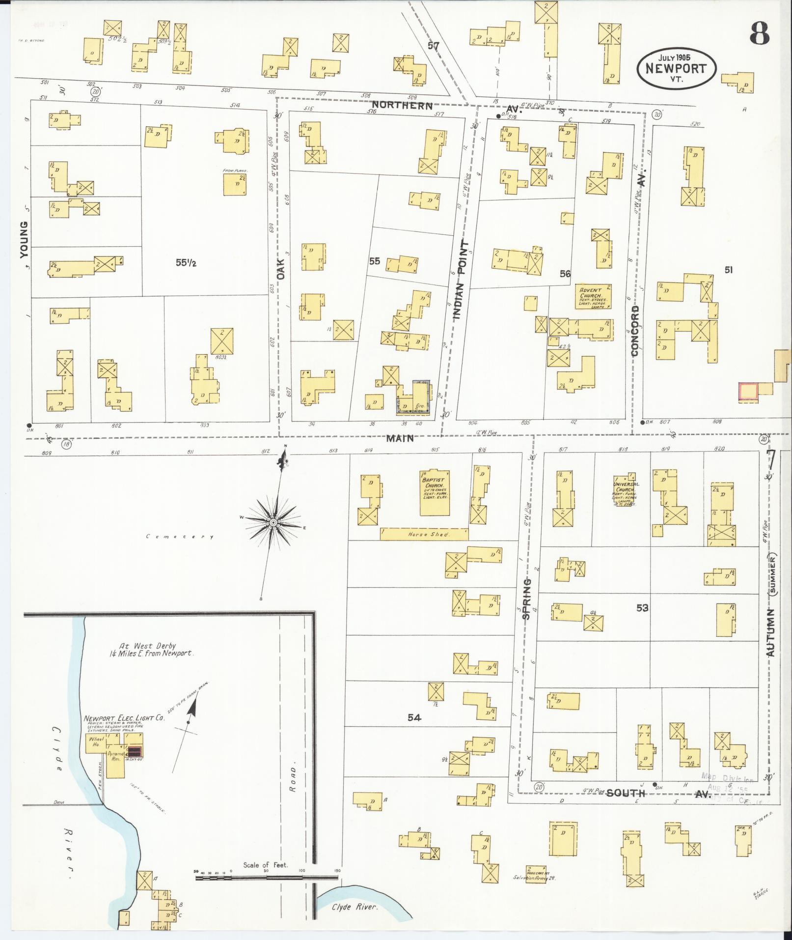 Sanborn Fire Insurance Map from Newport, Orleans County, Vermont (1905), Sheet #0008 - Historic Sanborn Fire Insurance Map Print, vintage old map wall art, antique decor, genealogy gift, Vermont Vermont map