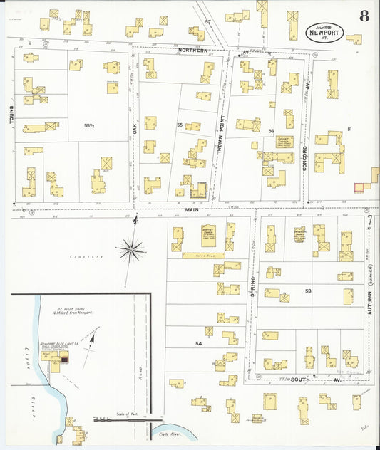 Sanborn Fire Insurance Map from Newport, Orleans County, Vermont (1905), Sheet #0008 - Historic Sanborn Fire Insurance Map Print, vintage old map wall art, antique decor, genealogy gift, Vermont Vermont map