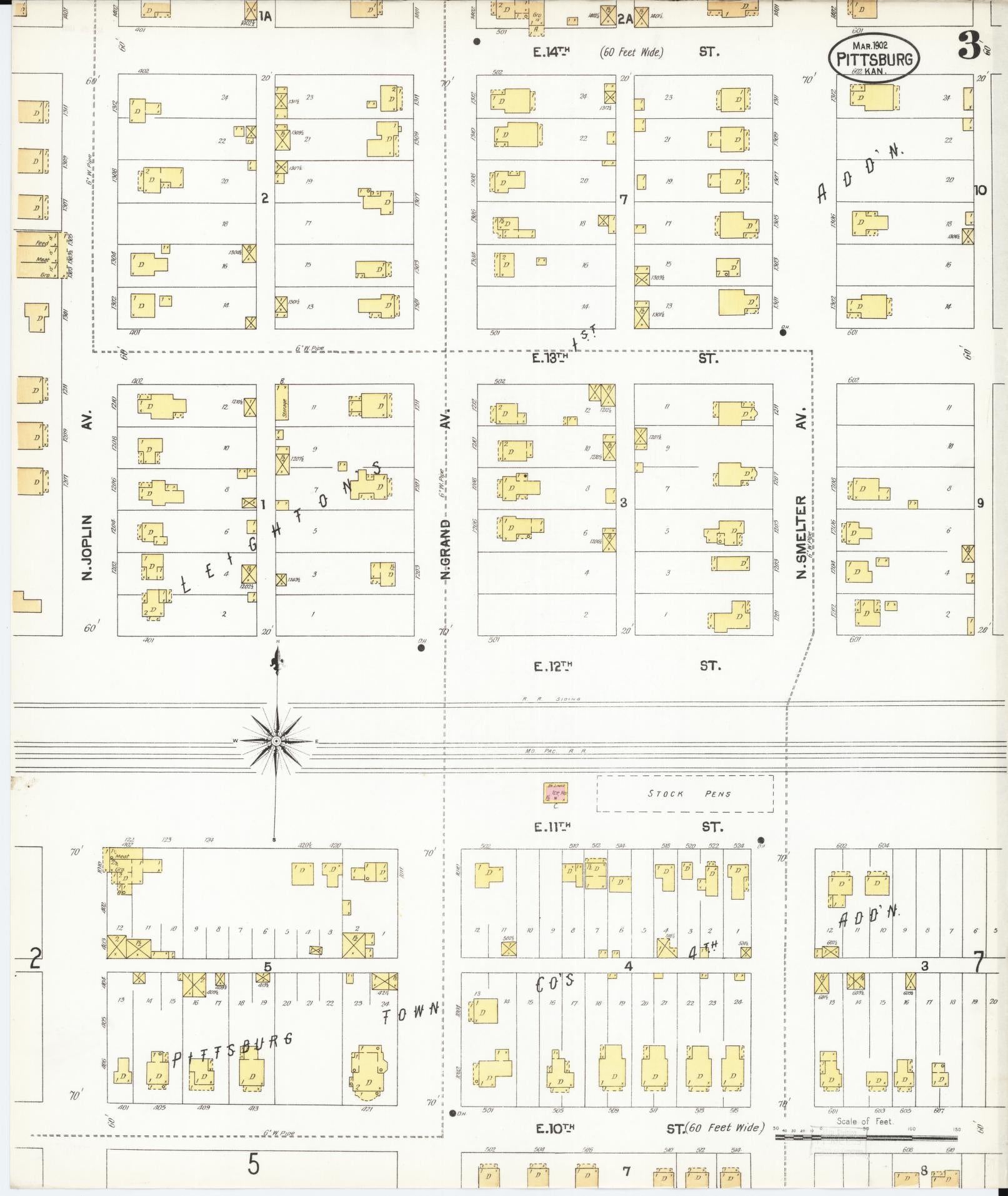 Sanborn Fire Insurance Map from Pittsburg, Crawford County, Kansas (1902), Sheet #0003 - Historic Sanborn Fire Insurance Map Print, vintage old map wall art, antique decor, genealogy gift, Kansas Kansas map