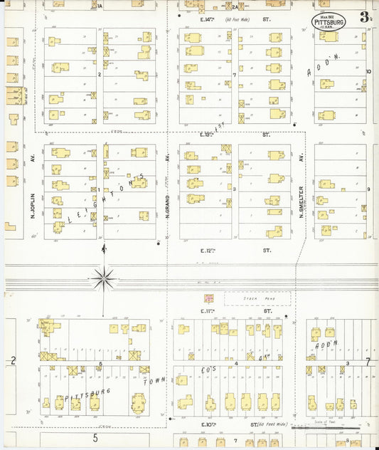 Sanborn Fire Insurance Map from Pittsburg, Crawford County, Kansas (1902), Sheet #0003 - Historic Sanborn Fire Insurance Map Print, vintage old map wall art, antique decor, genealogy gift, Kansas Kansas map