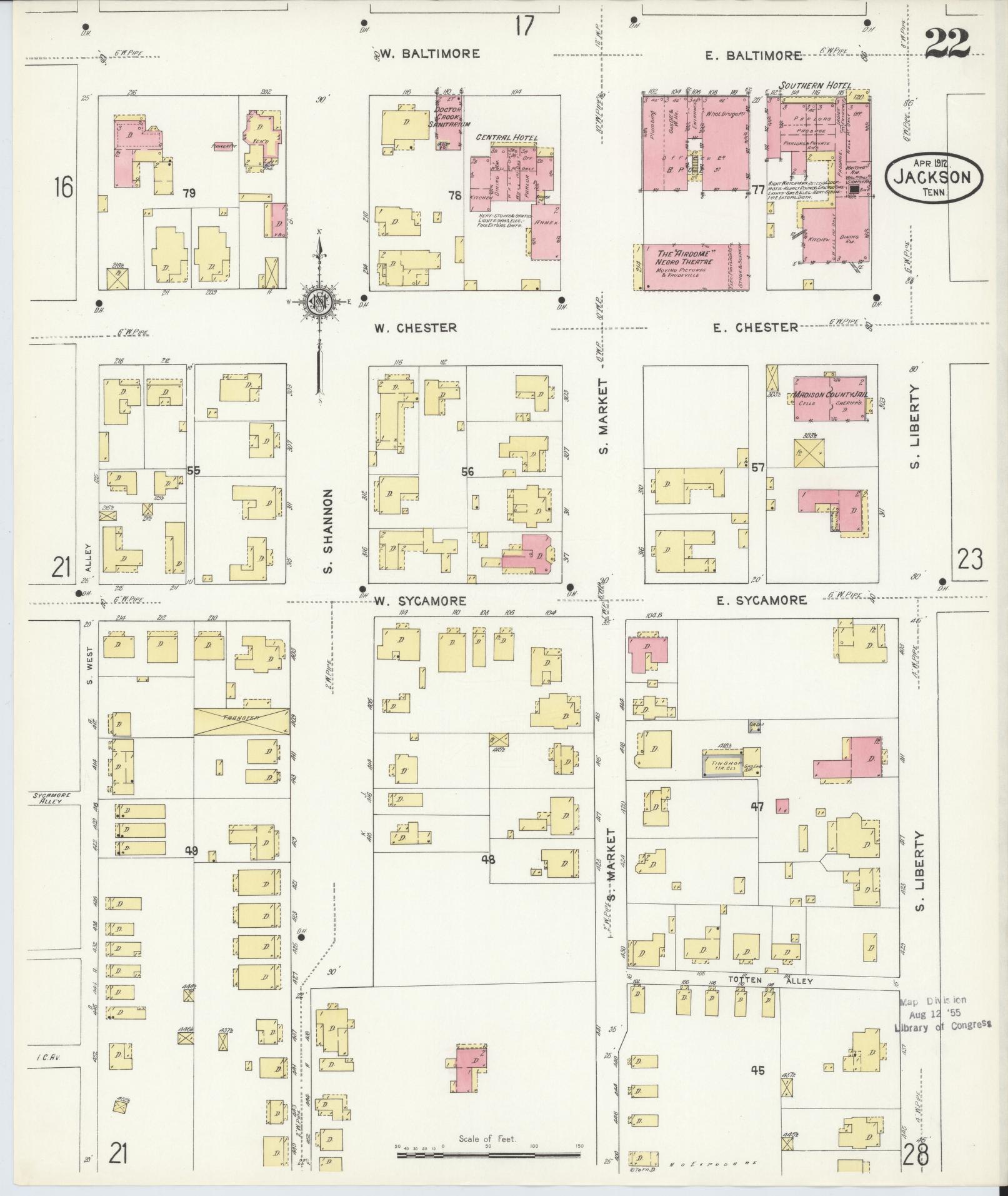 Sanborn Fire Insurance Map from Jackson, Madison County, Tennessee (1912), Sheet #0022 - Historic Sanborn Fire Insurance Map Print, vintage old map wall art, antique decor, genealogy gift, Tennessee Tennessee map