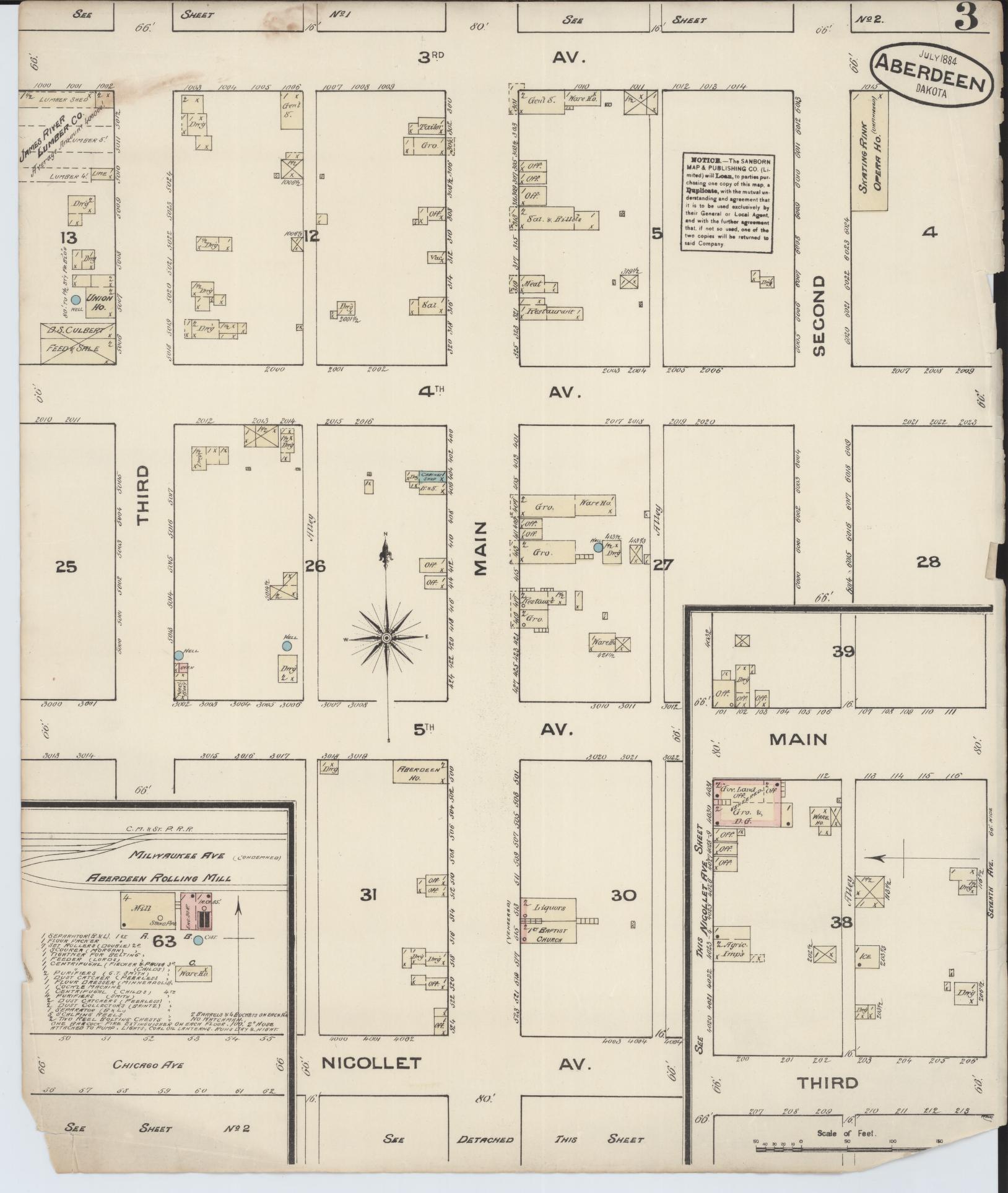 Sanborn Fire Insurance Map from Aberdeen, Brown County, South Dakota (1884), Sheet #0003 - Complete Map Set gallery image, historic Sanborn map, vintage wall art, South Dakota South Dakota