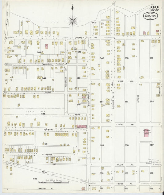 Sanborn Fire Insurance Map from Sharon, Mercer County, Pennsylvania (1908), Sheet #0022 - Historic Sanborn Fire Insurance Map Print, vintage old map wall art, antique decor, genealogy gift, Pennsylvania Pennsylvania map