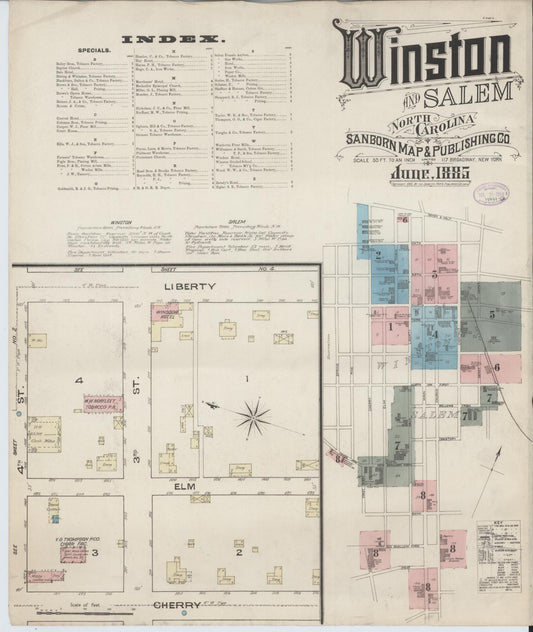 Sanborn Fire Insurance Map from Winston-Salem, Forsyth County, North Carolina (1885), Sheet #0001 - Historic Sanborn Fire Insurance Map Print, vintage old map wall art, antique decor, genealogy gift, North Carolina North Carolina map