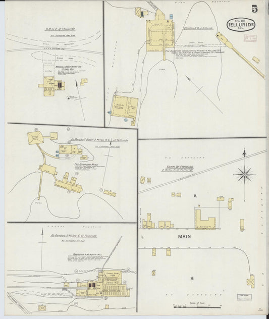 Sanborn Fire Insurance Map from Telluride, San Miguel County, Colorado (1893), Sheet #0005 - Historic Sanborn Fire Insurance Map Print, vintage old map wall art, antique decor, genealogy gift, Colorado Colorado map