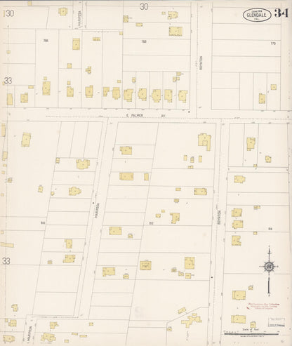 Sanborn Fire Insurance Map from Glendale, Los Angeles County, California (1919), Sheet #0034 - Historic Sanborn Fire Insurance Map Print, vintage old map wall art, antique decor, genealogy gift, California California map