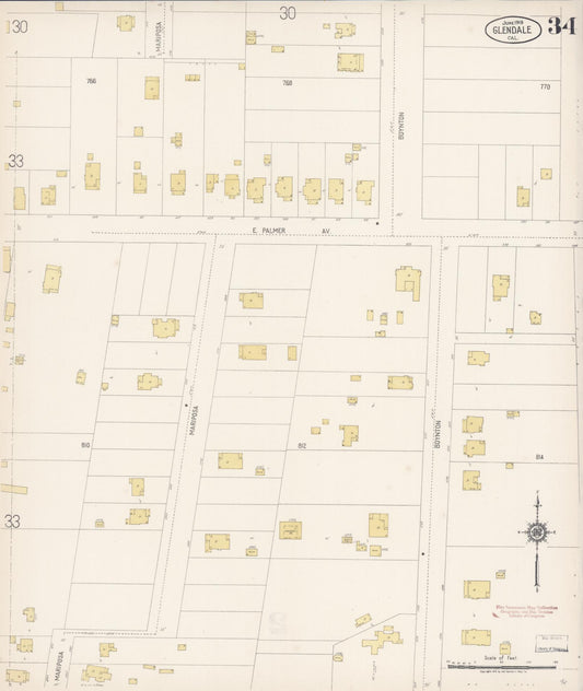 Sanborn Fire Insurance Map from Glendale, Los Angeles County, California (1919), Sheet #0034 - Historic Sanborn Fire Insurance Map Print, vintage old map wall art, antique decor, genealogy gift, California California map