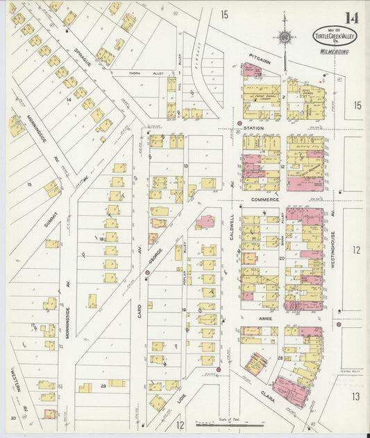 Sanborn Fire Insurance Map from Turtle Creek Valley, Allegheny County, Pennsylvania (1911), Sheet #0014 - Historic Sanborn Fire Insurance Map Print, vintage old map wall art, antique decor, genealogy gift, Pennsylvania Pennsylvania map