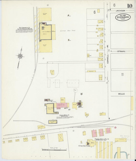 Sanborn Fire Insurance Map from Dyersburg, Dyer County, Tennessee (1909), Sheet #0010 - Historic Sanborn Fire Insurance Map Print, vintage old map wall art, antique decor, genealogy gift, Tennessee Tennessee map