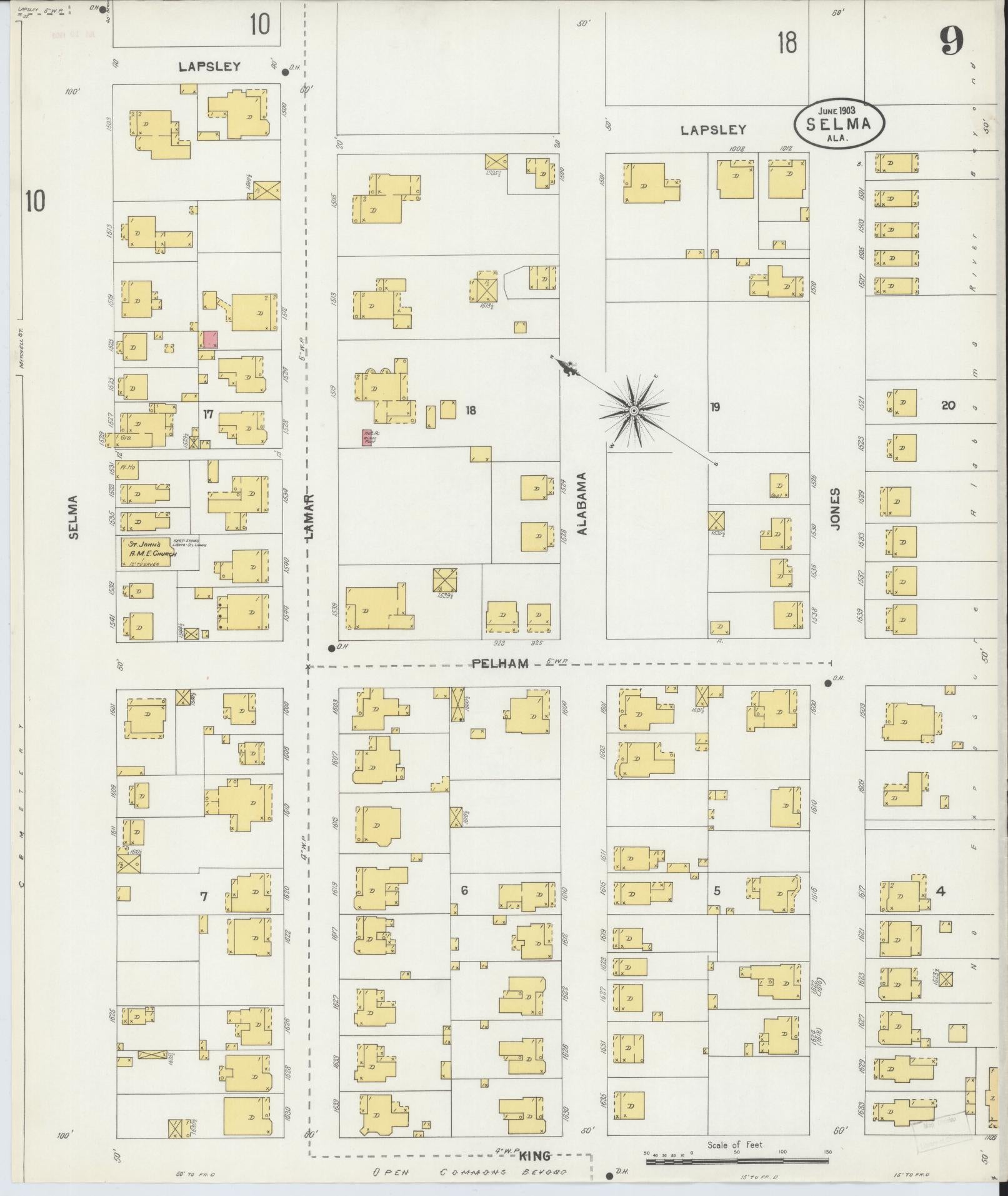 Sanborn Fire Insurance Map from Selma, Dallas County, Alabama (1903), Sheet #0009 - Complete Map Set gallery image, historic Sanborn map, vintage wall art, Alabama Alabama