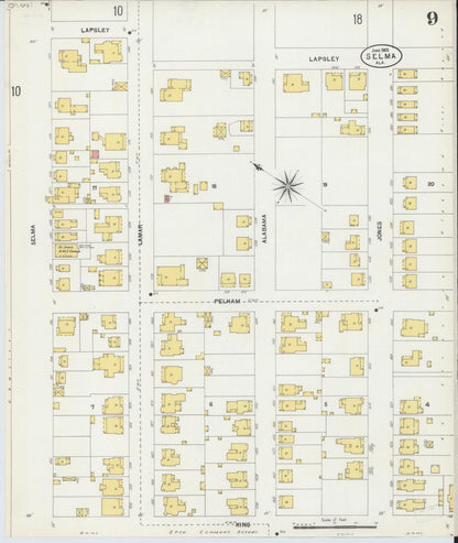 Sanborn Fire Insurance Map from Selma, Dallas County, Alabama (1903), Sheet #0009 - Complete Map Set gallery image, historic Sanborn map, vintage wall art, Alabama Alabama