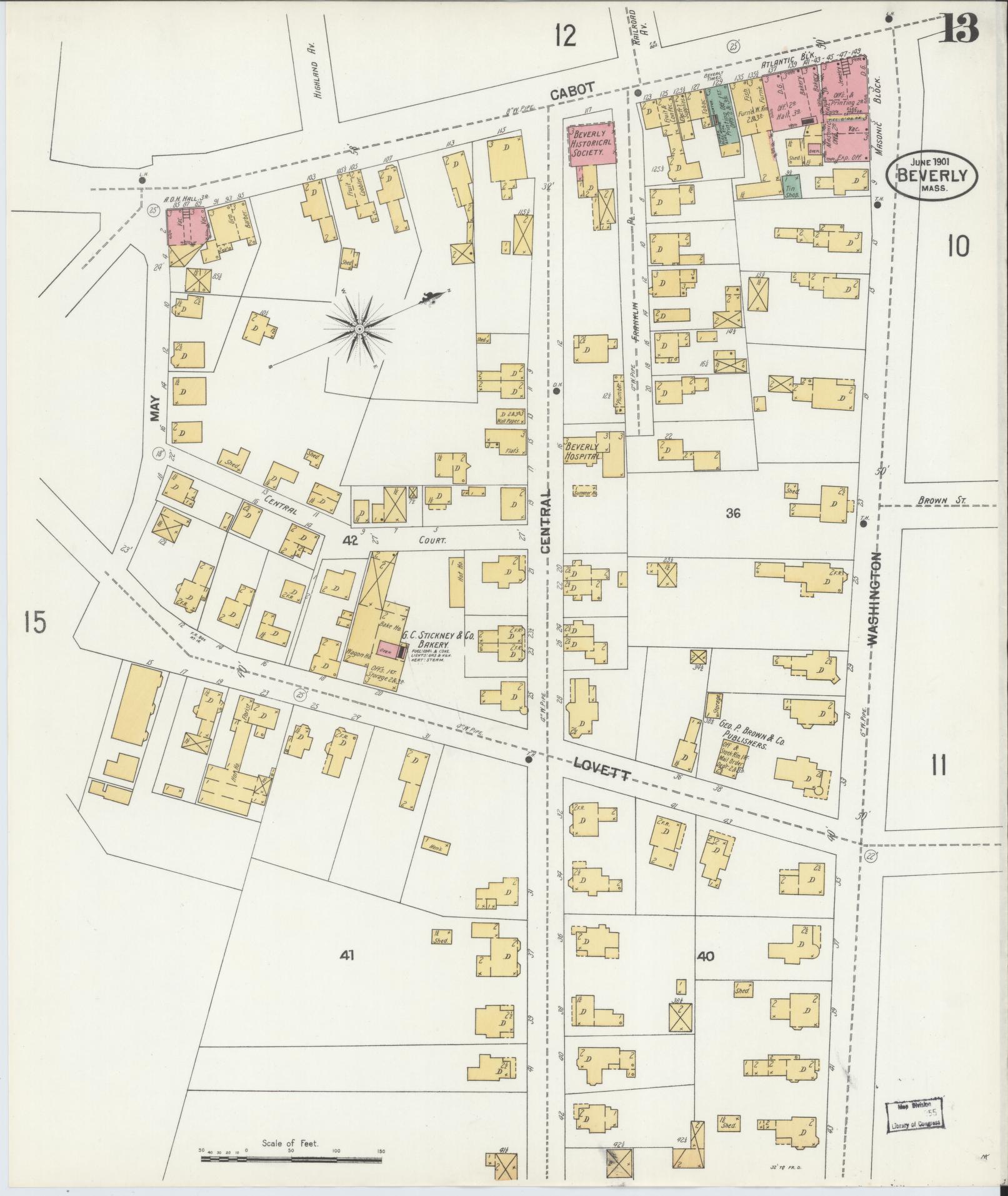 Sanborn Fire Insurance Map from Beverly, Essex County, Massachusetts (1901), Sheet #0013 - Complete Map Set gallery image, historic Sanborn map, vintage wall art, Massachusetts Massachusetts