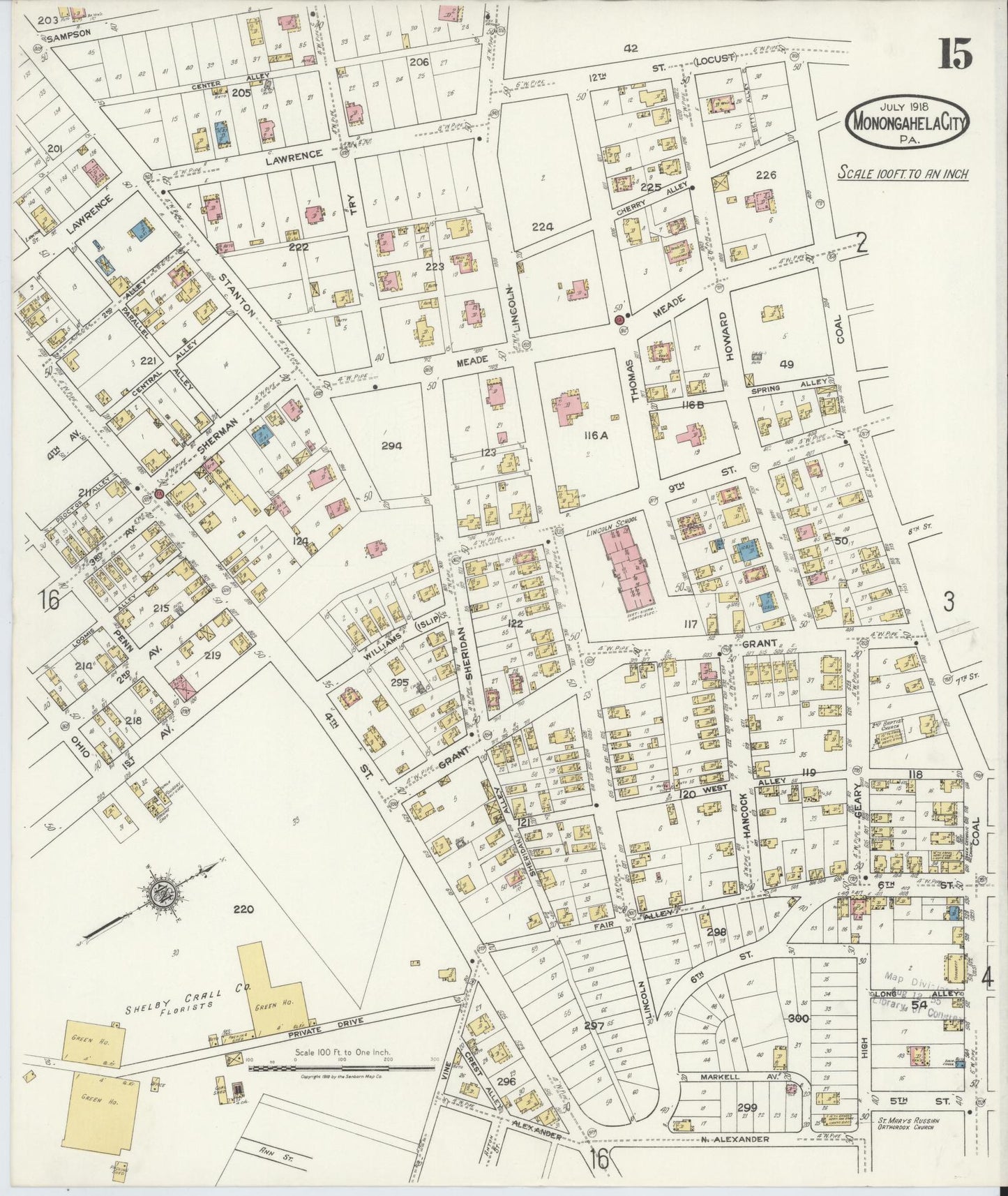 Sanborn Fire Insurance Map from Monongahela City, Washington County, Pennsylvania (1918), Sheet #0015 - Complete Map Set gallery image, historic Sanborn map, vintage wall art, Pennsylvania Pennsylvania