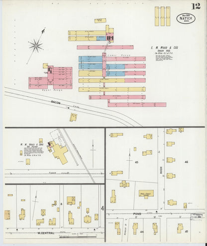 Sanborn Fire Insurance Map from Natick, Middlesex County, Massachusetts (1899), Sheet #0012 - Historic Sanborn Fire Insurance Map Print, vintage old map wall art, antique decor, genealogy gift, Massachusetts Massachusetts map