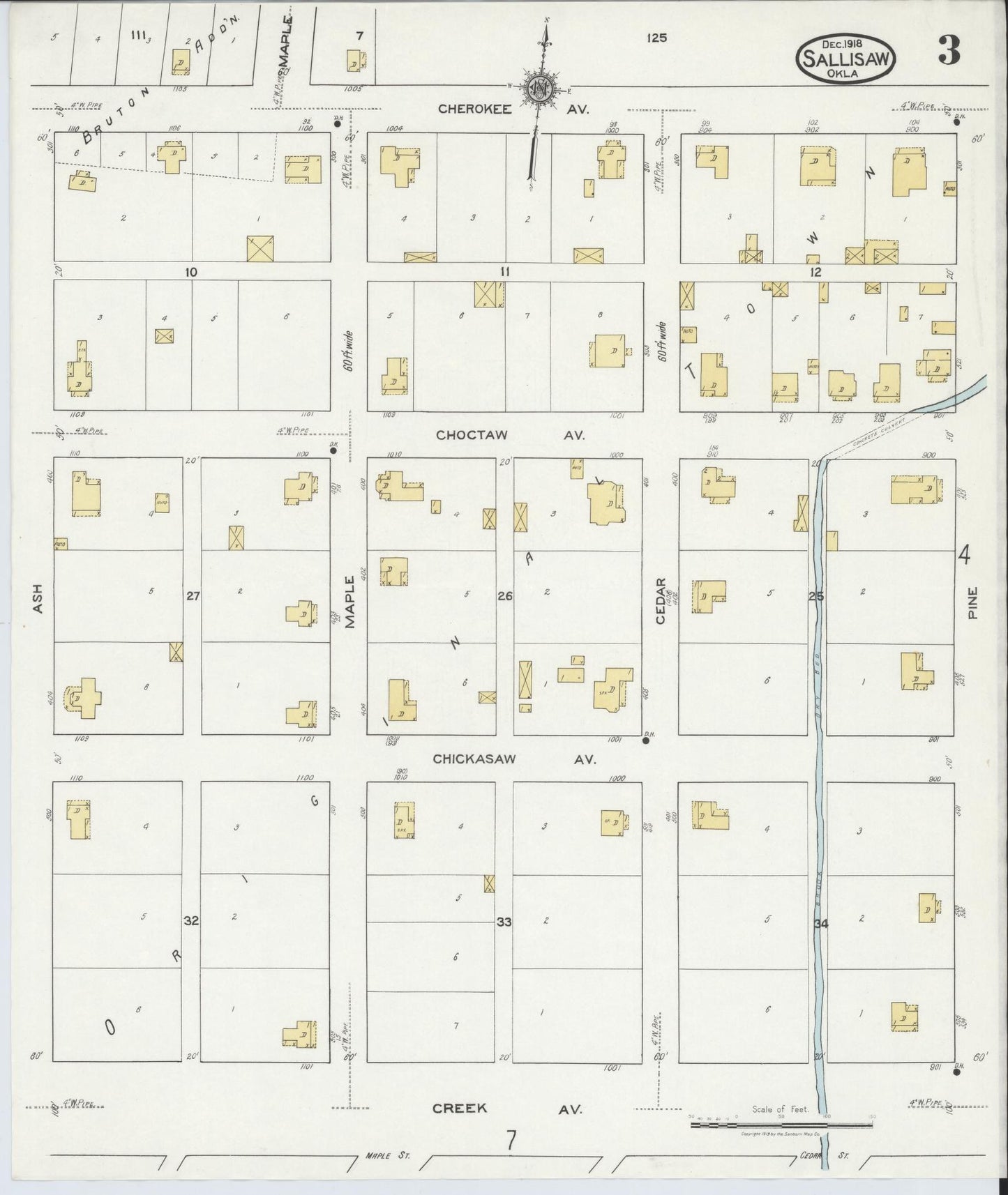 Sanborn Fire Insurance Map from Sallisaw, Sequoyah County, Oklahoma (1918), Sheet #0003 - Complete Map Set gallery image, historic Sanborn map, vintage wall art, Oklahoma Oklahoma