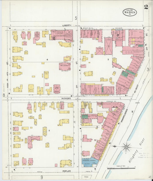 Sanborn Fire Insurance Map from Warren, Warren County, Pennsylvania (1904), Sheet #0002 - Historic Sanborn Fire Insurance Map Print, vintage old map wall art, antique decor, genealogy gift, Pennsylvania Pennsylvania map