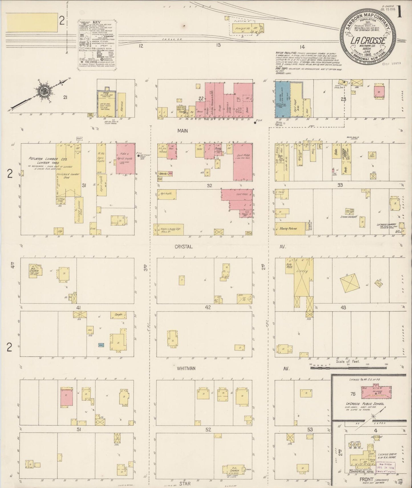 Sanborn Fire Insurance Map from La Crosse, Whitman County, Washington (1916), Sheet #0001 - Complete Map Set gallery image, historic Sanborn map, vintage wall art, Washington Washington
