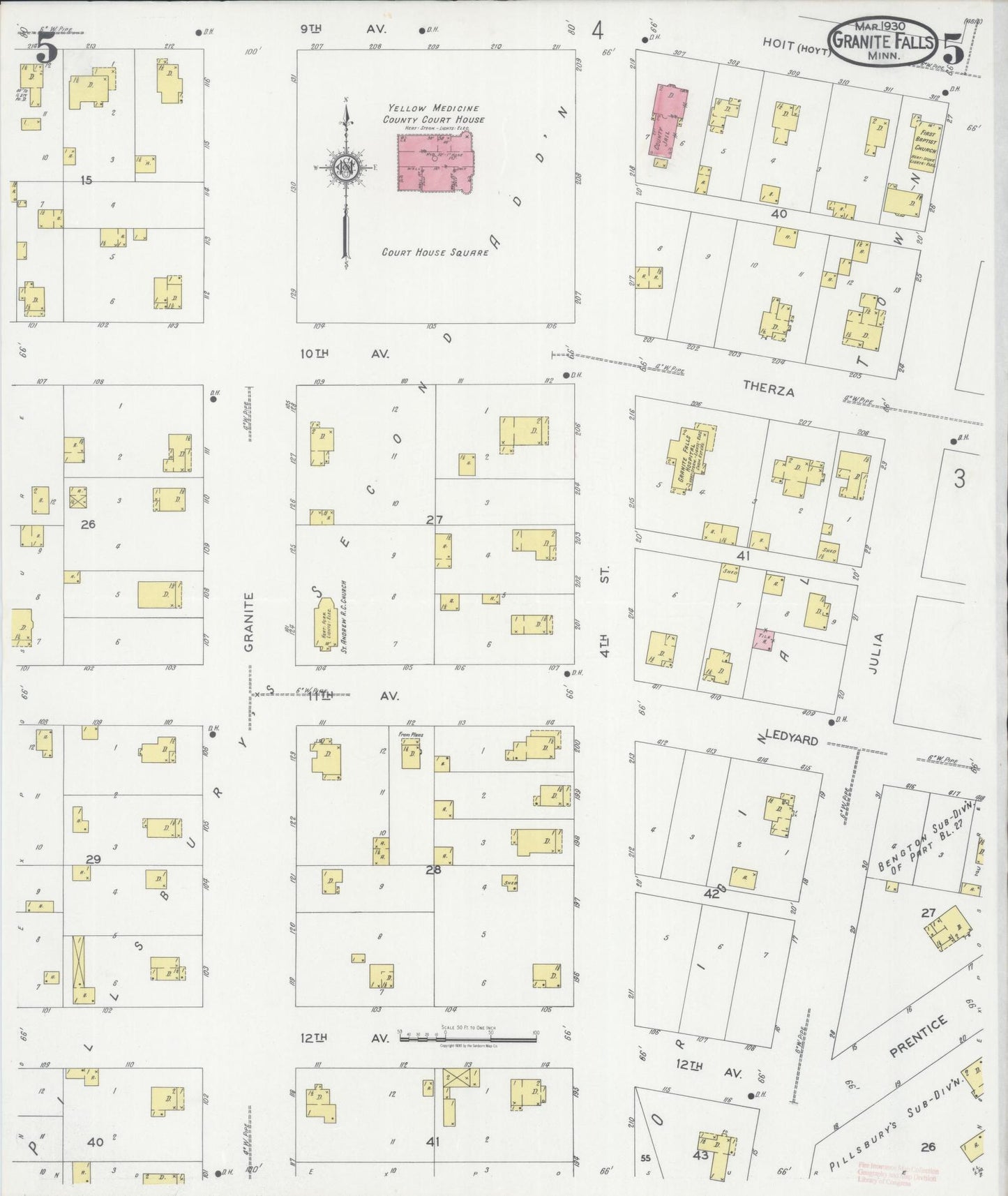 Sanborn Fire Insurance Map from Granite Falls, Yellow Medicine And Chippewa Counties, Minnesota (1930), Sheet #0005 - Historic Sanborn Fire Insurance Map Print, vintage old map wall art, antique decor, genealogy gift, Minnesota Minnesota map