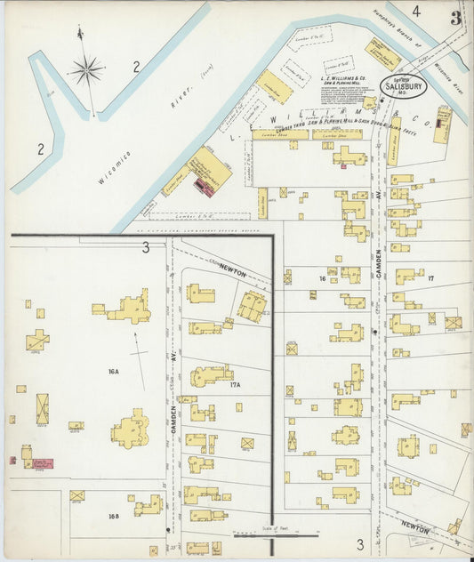 Sanborn Fire Insurance Map from Salisbury, Wicomico County, Maryland (1899), Sheet #0003 - Historic Sanborn Fire Insurance Map Print, vintage old map wall art