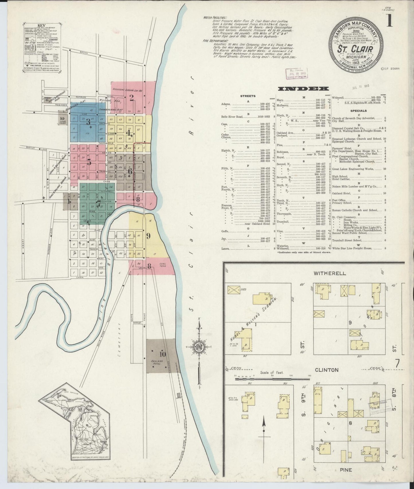 Sanborn Fire Insurance Map from Saint Clair, Saint Clair County, Michigan (1913), Sheet #0001 - Complete Map Set gallery image, historic Sanborn map, vintage wall art, Michigan Michigan