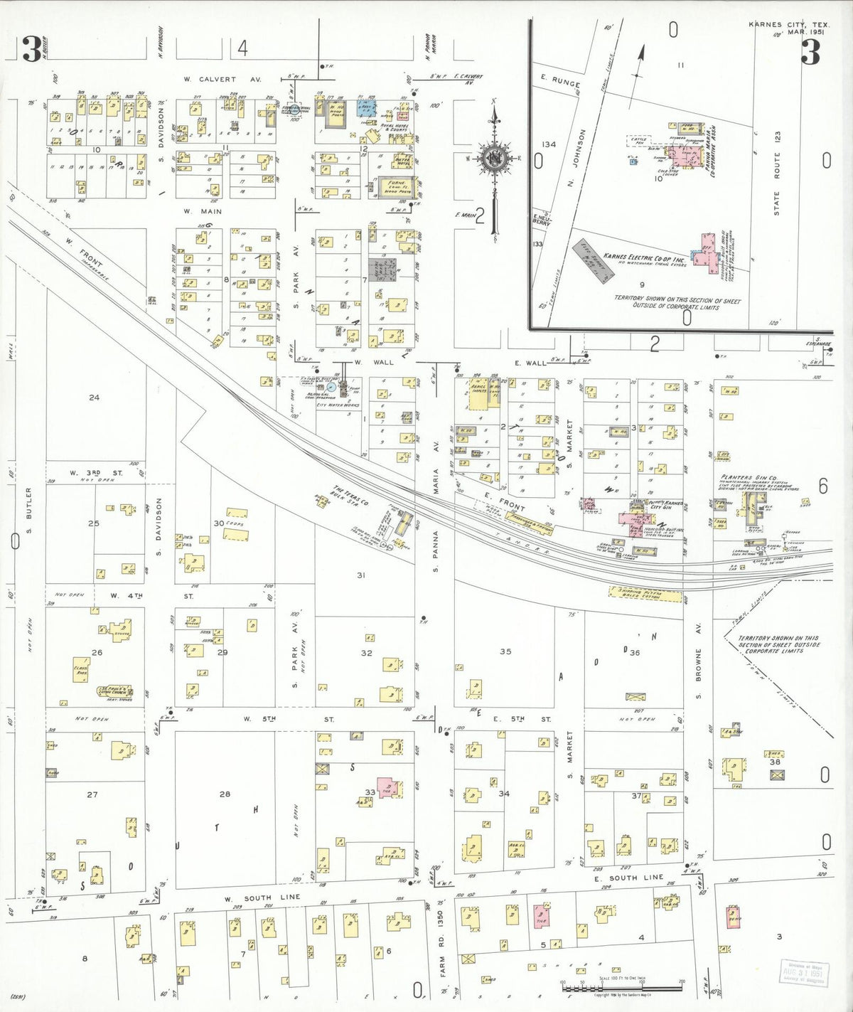 Sanborn Fire Insurance Map from Karnes City, Karnes County, Texas (1951), Sheet #0003 - Historic Sanborn Fire Insurance Map Print, vintage old map wall art, antique decor, genealogy gift, Texas Texas map