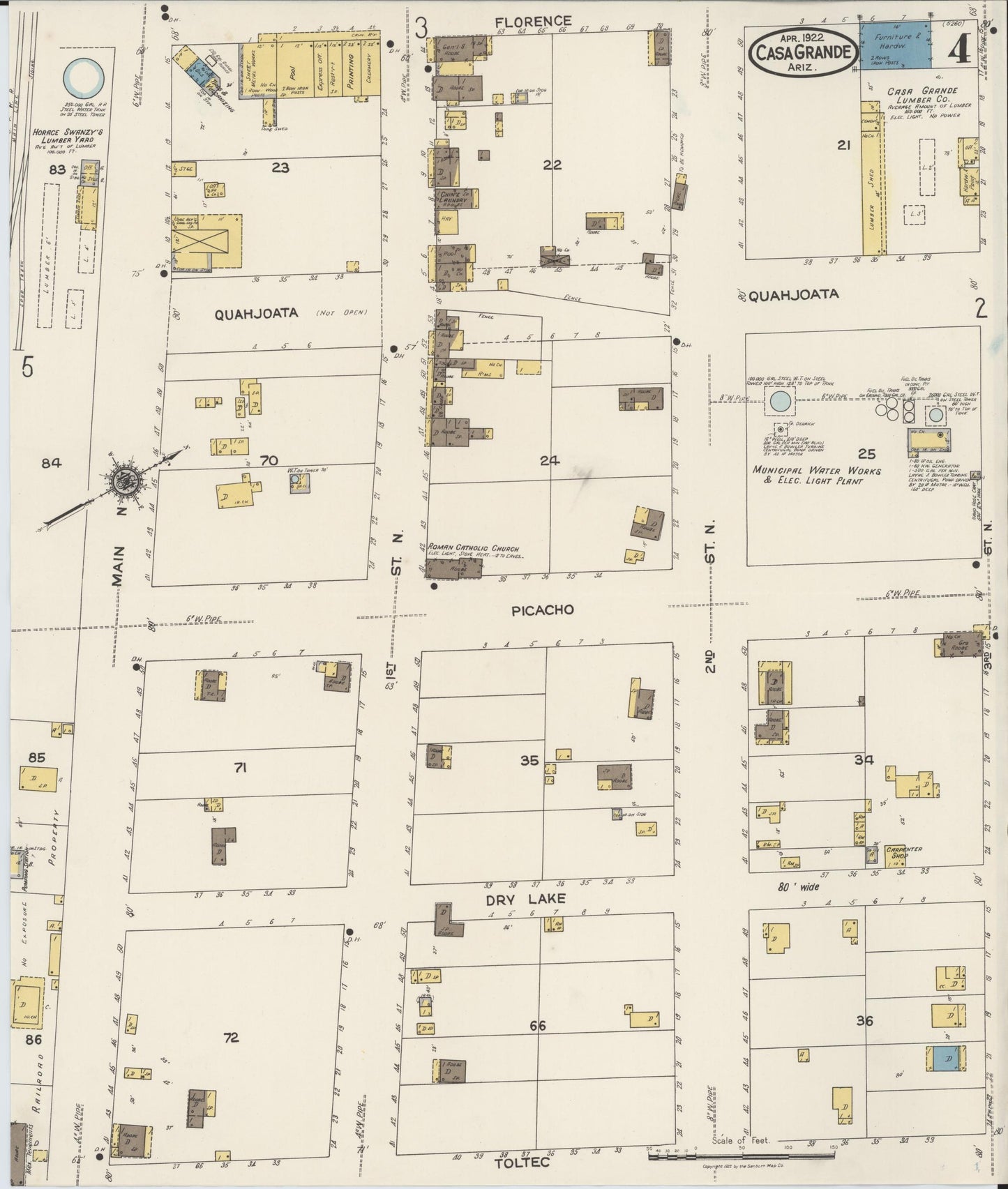 Sanborn Fire Insurance Map from Casa Grande, Pinal County, Arizona (1922), Sheet #0004 - Complete Map Set gallery image, historic Sanborn map, vintage wall art, Arizona Arizona