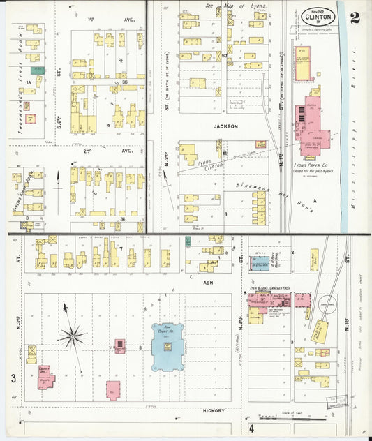 Sanborn Fire Insurance Map from Clinton, Clinton County, Iowa (1902), Sheet #0002 - Historic Sanborn Fire Insurance Map Print, vintage old map wall art